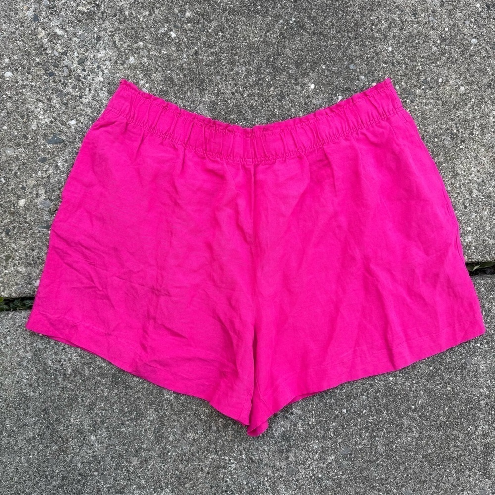 H&M High Rise Linen Blend Pull On Shorts Hot Pink Resort Wear Women's XXL Summer - Picture 2 of 5